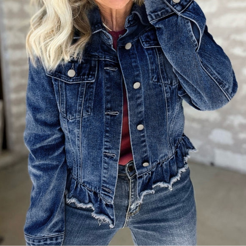LAST ONE Ruffled Denim Jacket - Picture 5 of 14
